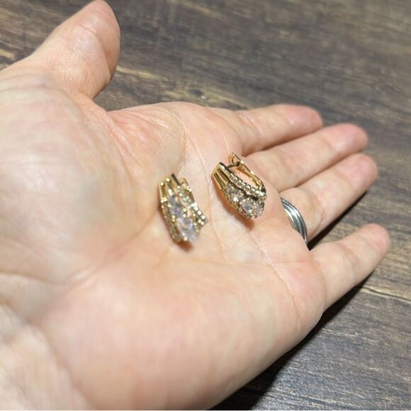 14K Gold Elegant Gold Plated with Diamond & Zirconia Stud Earrings - Picture 10 of 11